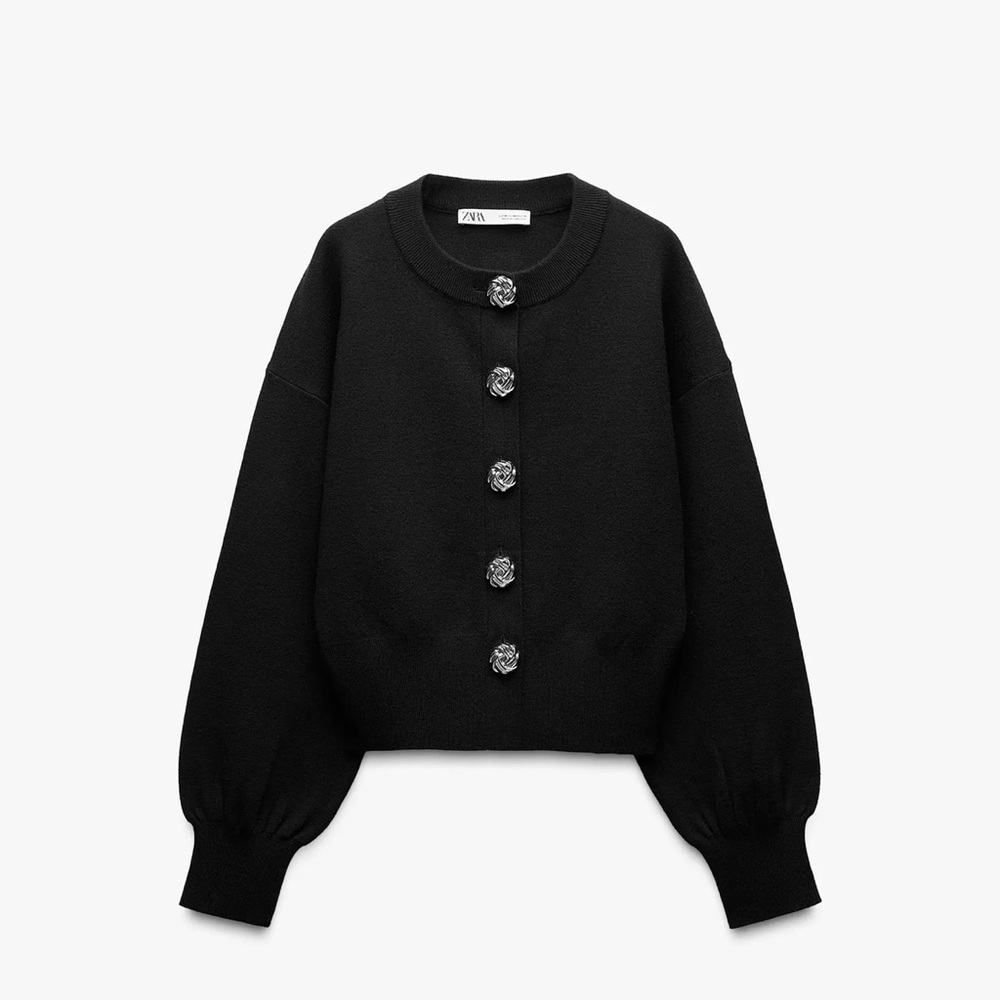 BRAND NEW ZARA Black Statement Button Knit Cardigan and skirt set